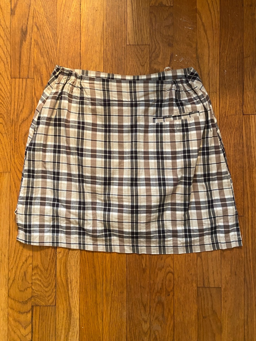 American Vintage Plaid Mini Skirt in Tan, Black, Cream - Picture 2 of 3